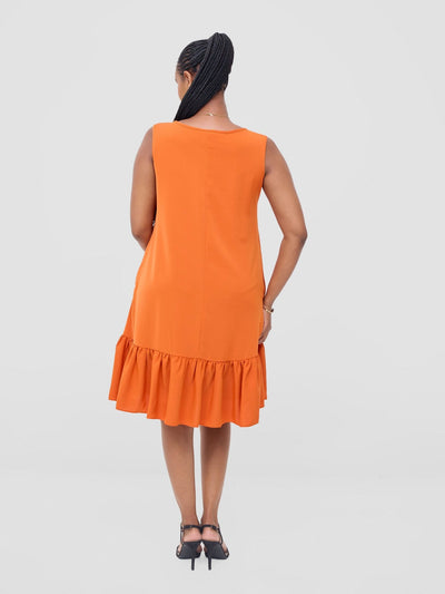 Vivo Dalia Sleeveless Gathered Tent Dress - Orange - Shopzetu