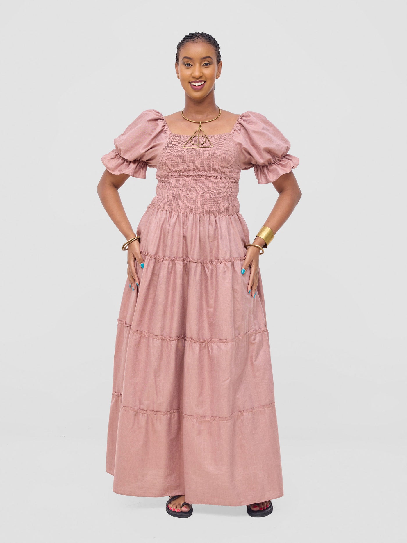 Safari by Vivo  Kikoy Shirred Top Maxi Dress - Tan