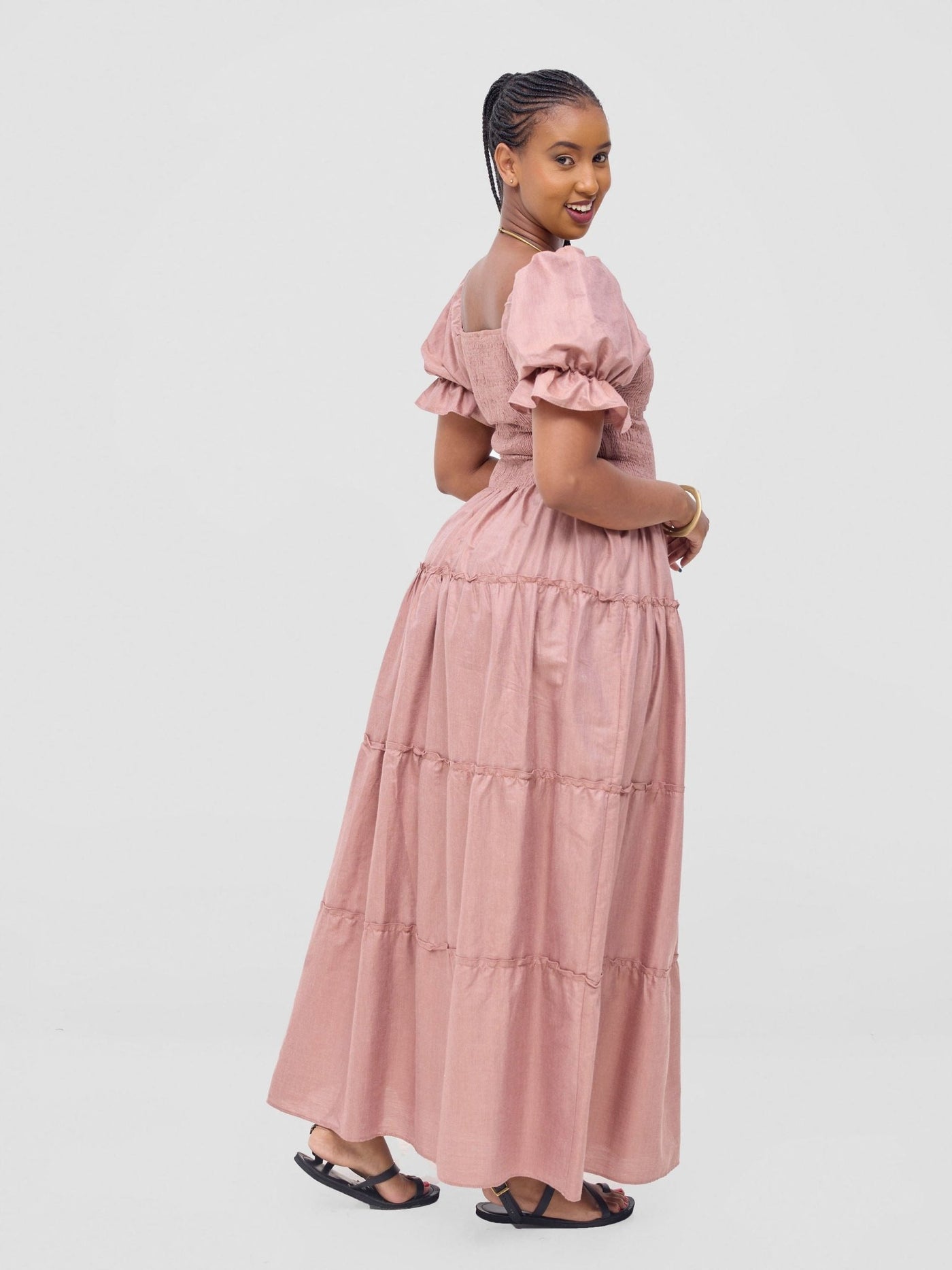 Safari Kikoy Shirred Top Maxi Dress - Tan - Shopzetu