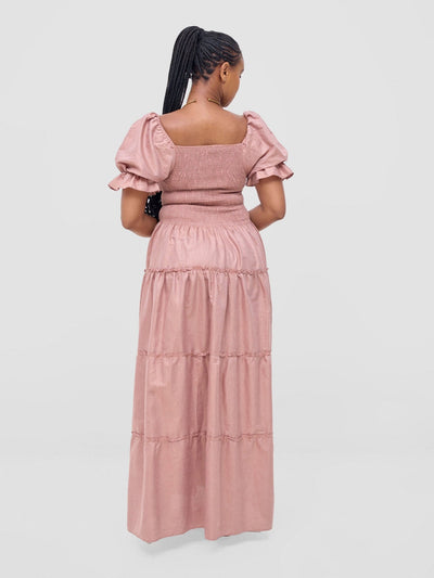 Safari Kikoy Shirred Top Maxi Dress - Tan - Shopzetu