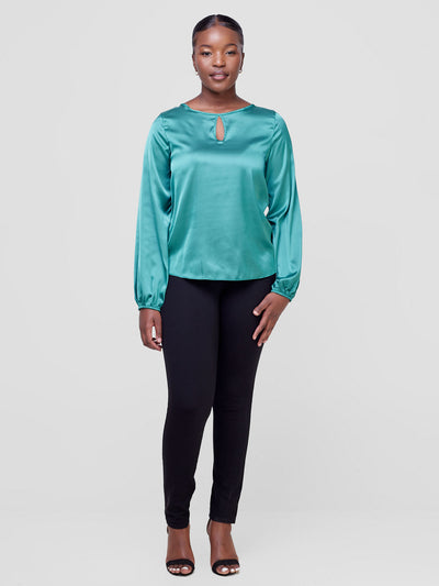 Vivo Sierra Bishop Sleeve Satin Top - Light Green