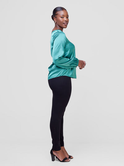 Vivo Sierra Bishop Sleeve Satin Top - Light Green