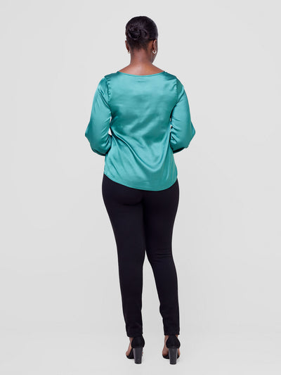 Vivo Sierra Bishop Sleeve Satin Top - Light Green