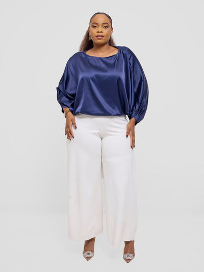 Vivo Sawari Crossed Cuff Batwing Top - Navy - Shopzetu