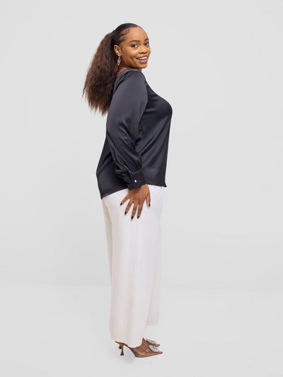 Vivo Tatili Bishop Long Sleeve Top - Black Textured - Shopzetu