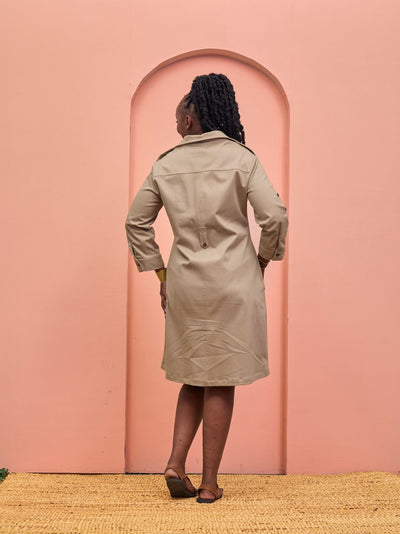 Safari Chui 3/4 Sleeve A - Line Dress - Taupe - Shopzetu