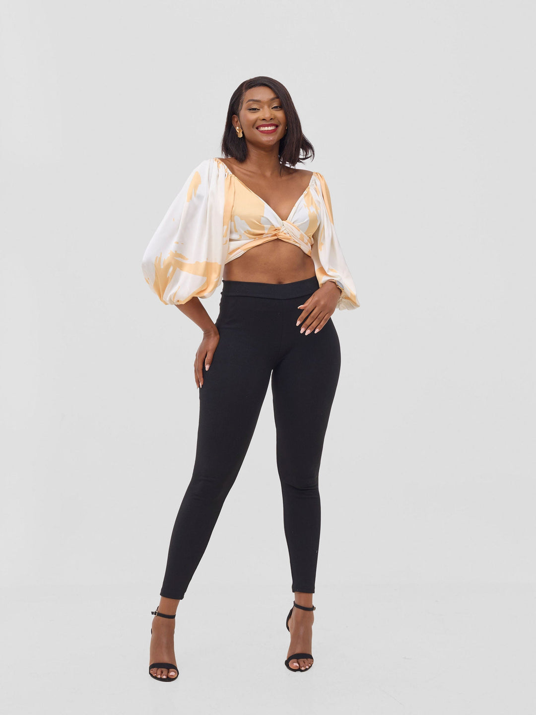 Vivo Beali Two Way Wrap Top - Cream / Gold Lea Print