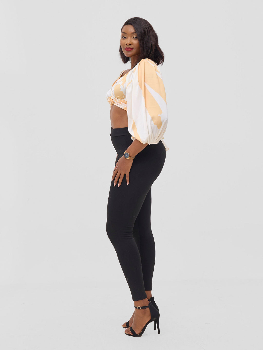 Vivo Beali Two Way Wrap Top - Cream / Gold Lea Print