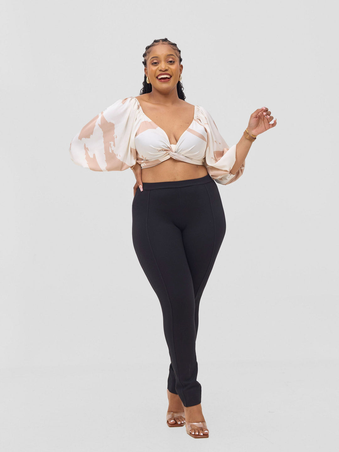 Vivo Beali Two Way Wrap Top - Cream / Taupe Lea Print