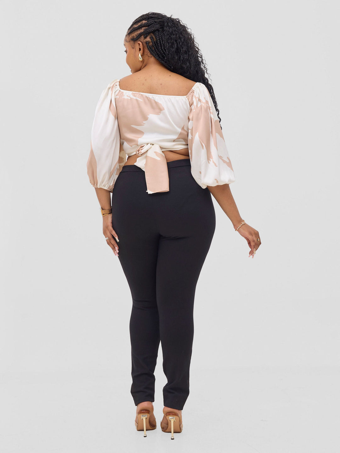 Vivo Beali Two Way Wrap Top - Cream / Taupe Lea Print