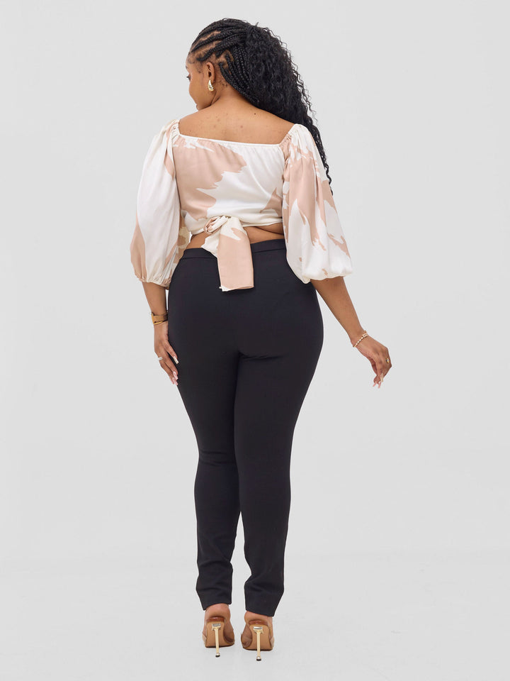 Vivo Beali Two Way Wrap Top - Cream / Taupe Lea Print