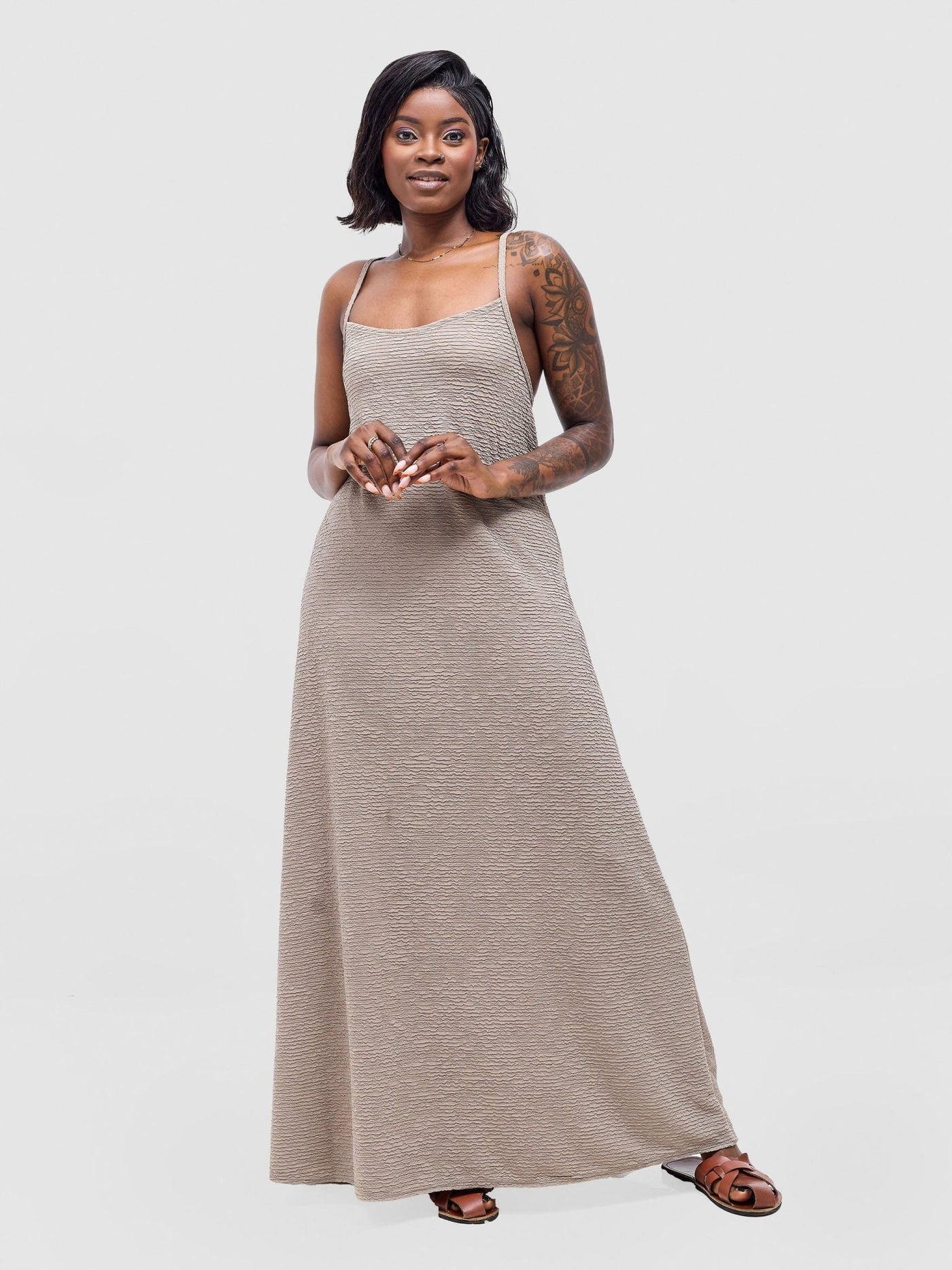 Vivo Kaisa Strappy Maxi Dress - Taupe - Shopzetu