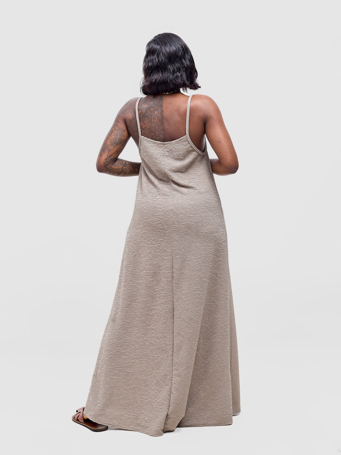 Vivo Kaisa Strappy Maxi Dress - Taupe - Shopzetu