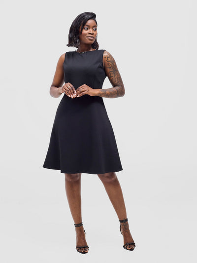 Vivo Niari Boat Neck Dress - Black - Shopzetu