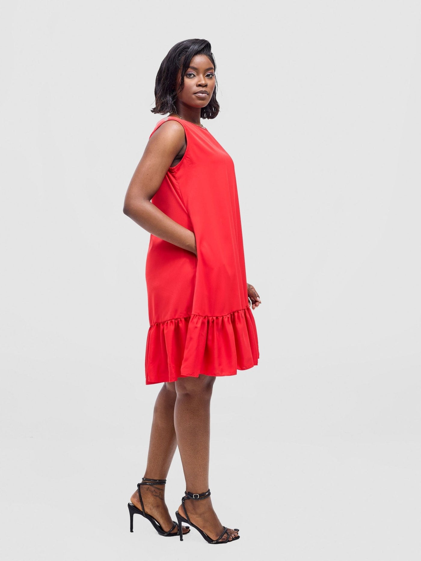 Vivo Dalia Sleeveless Gathered Tent Dress - Red - Shopzetu