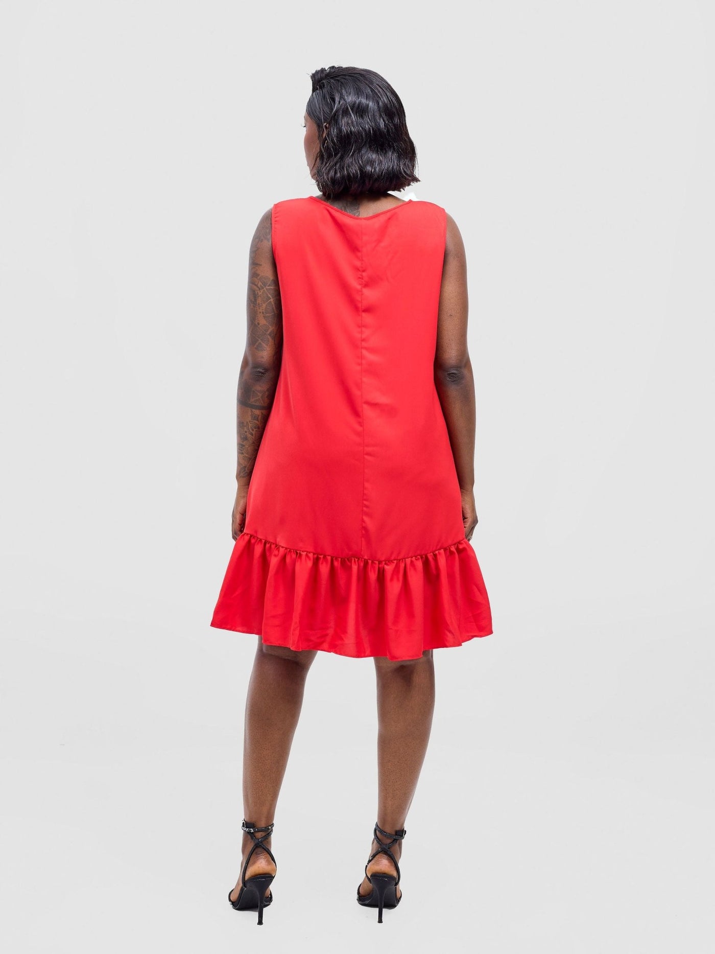 Vivo Dalia Sleeveless Gathered Tent Dress - Red - Shopzetu