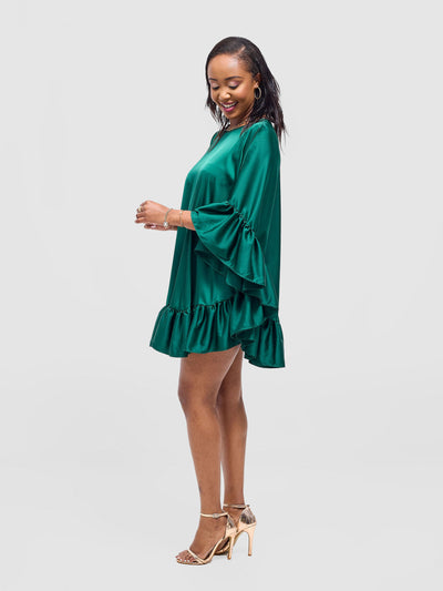 Vivo Chidii Tunic Dress With Frills - Dark Green