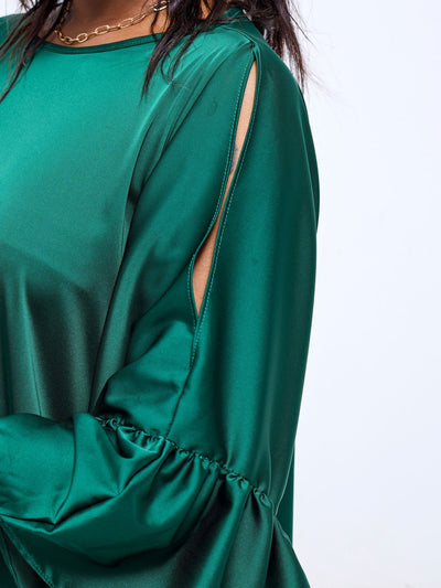 Vivo Chidii Tunic Dress With Frills - Dark Green - Shopzetu