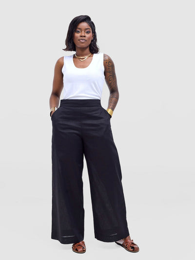 Safari Tiwa Wide Leg Pants - Black - Shopzetu