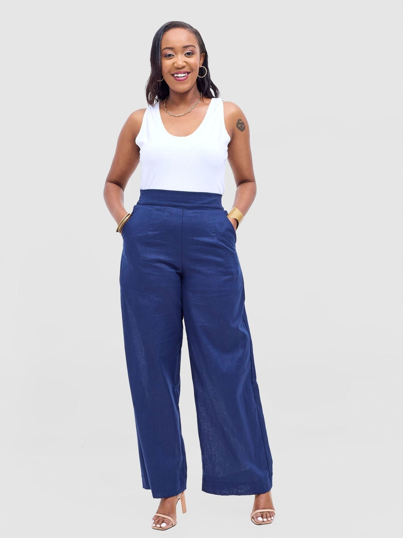 Safari Tiwa Wide Leg Pants - Navy - Shopzetu