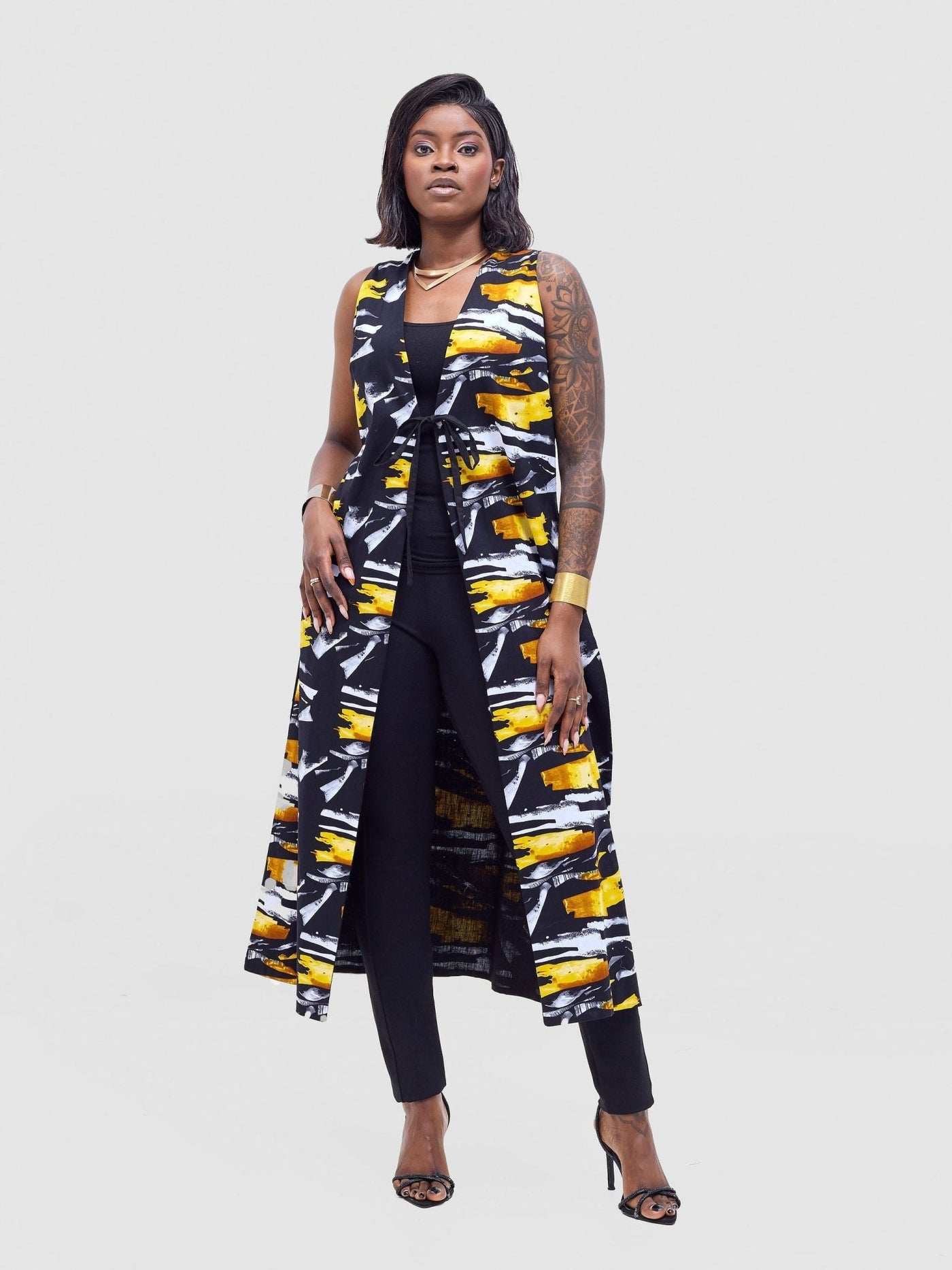 Safari Tiwa Reversible Tie Kimono - Black +Tayo Print - Shopzetu
