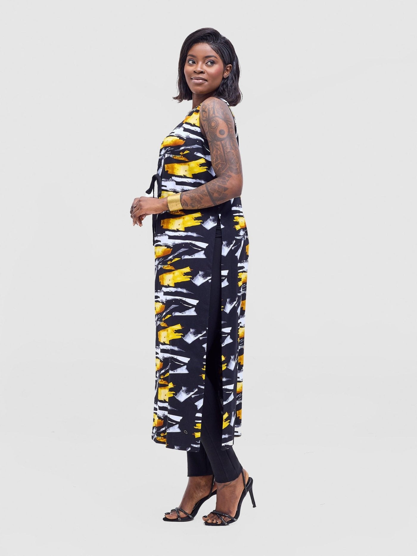 Safari Tiwa Reversible Tie Kimono - Black +Tayo Print - Shopzetu