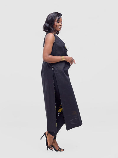 Safari Tiwa Reversible Tie Kimono - Black +Tayo Print - Shopzetu