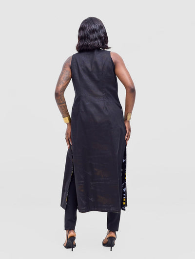 Safari Tiwa Reversible Tie Kimono - Black +Tayo Print - Shopzetu