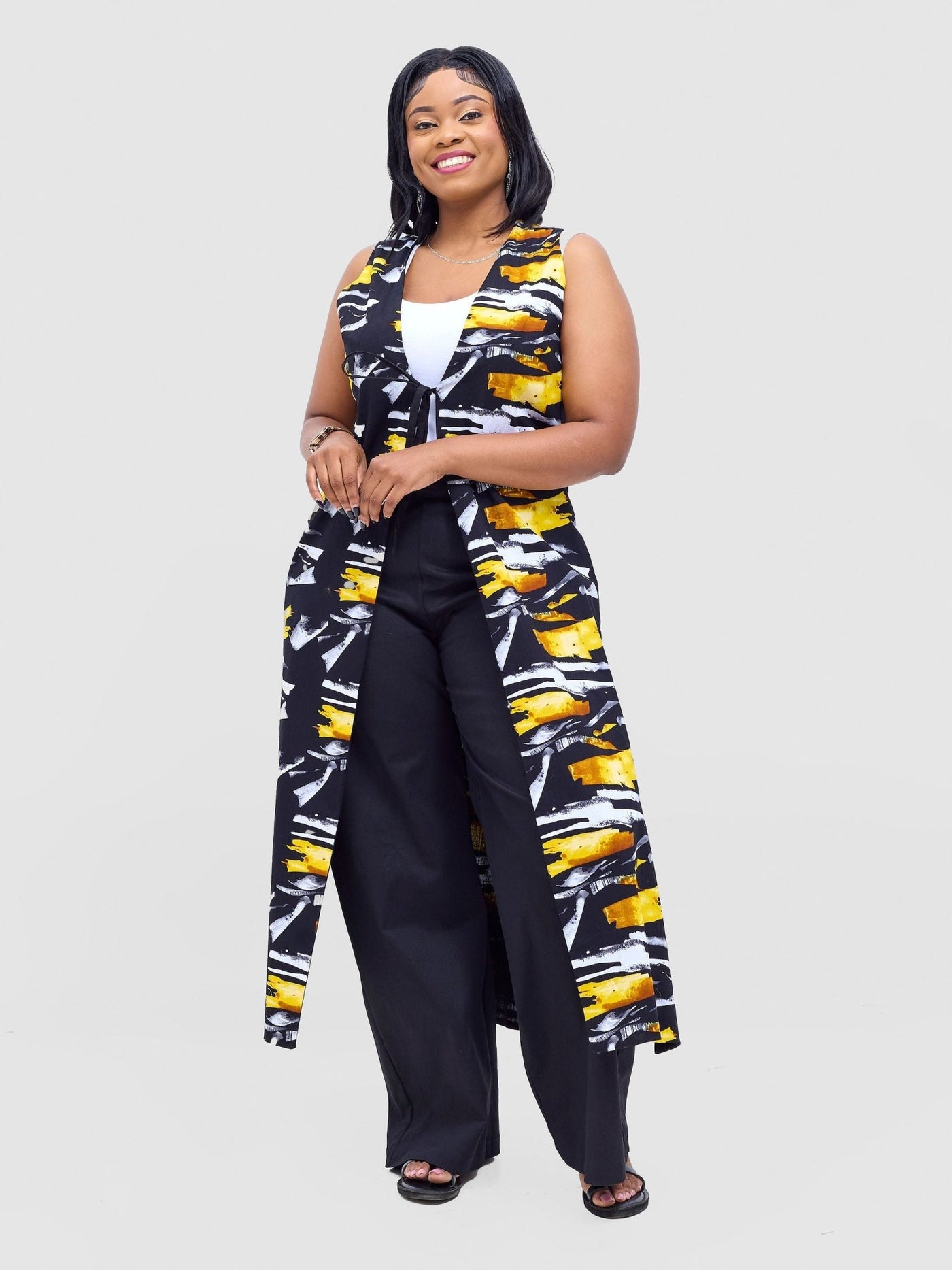 Safari Tiwa Reversible Tie Kimono - Black +Tayo Print - Shopzetu