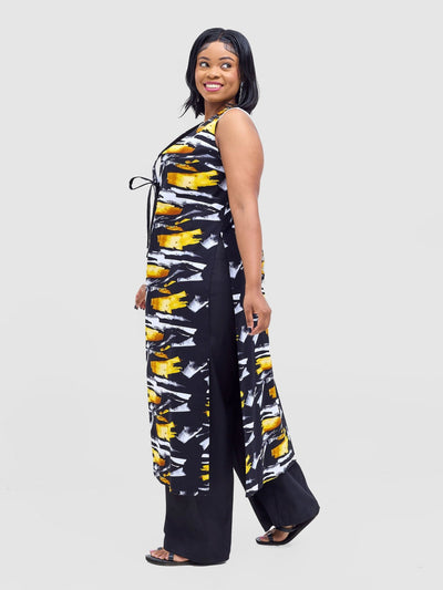 Safari Tiwa Reversible Tie Kimono - Black +Tayo Print - Shopzetu