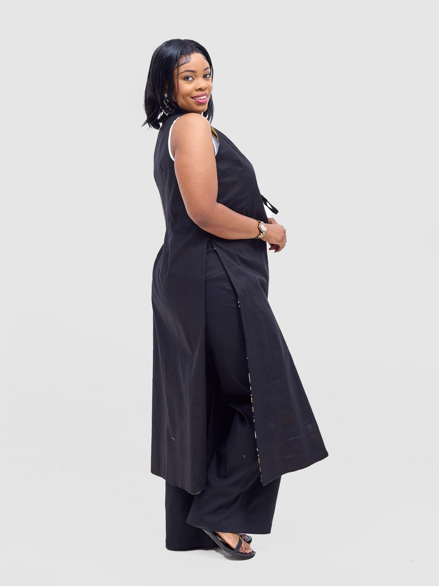 Safari Tiwa Reversible Tie Kimono - Black +Tayo Print - Shopzetu