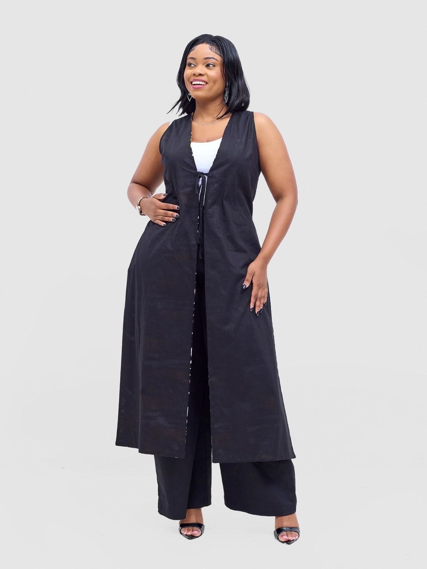 Safari Tiwa Reversible Tie Kimono - Black +Tayo Print - Shopzetu