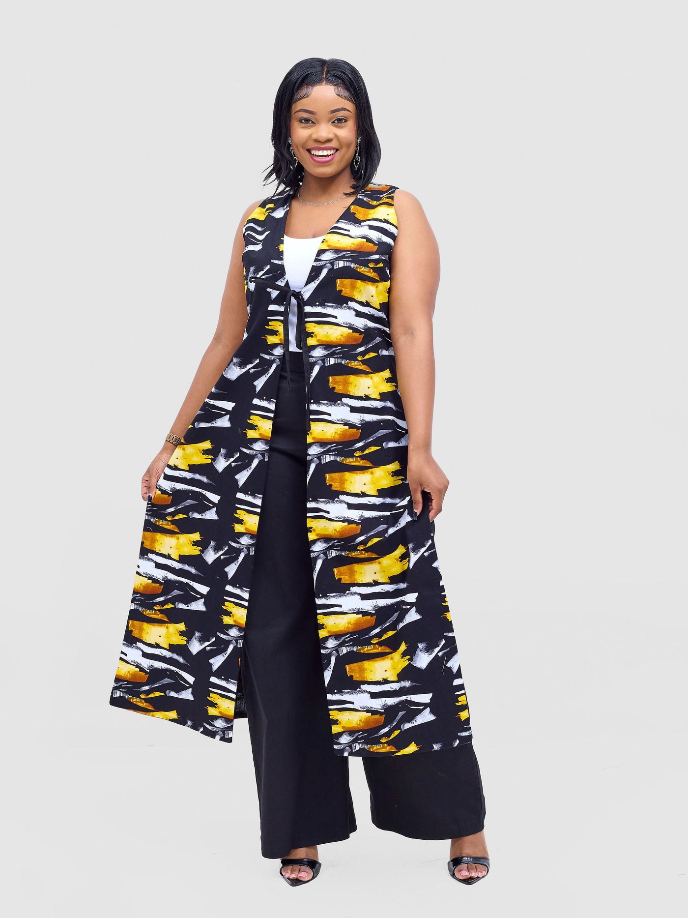 Safari by Vivo  Tiwa Reversible Tie Kimono - Black +Tayo Print