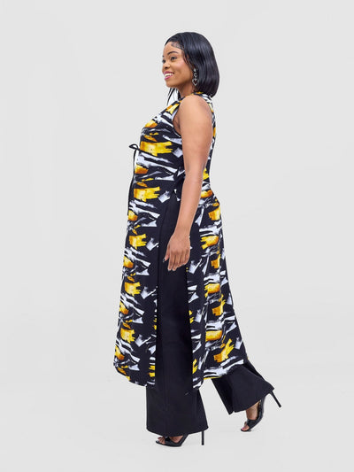 Safari Tiwa Reversible Tie Kimono - Black +Tayo Print - Shopzetu