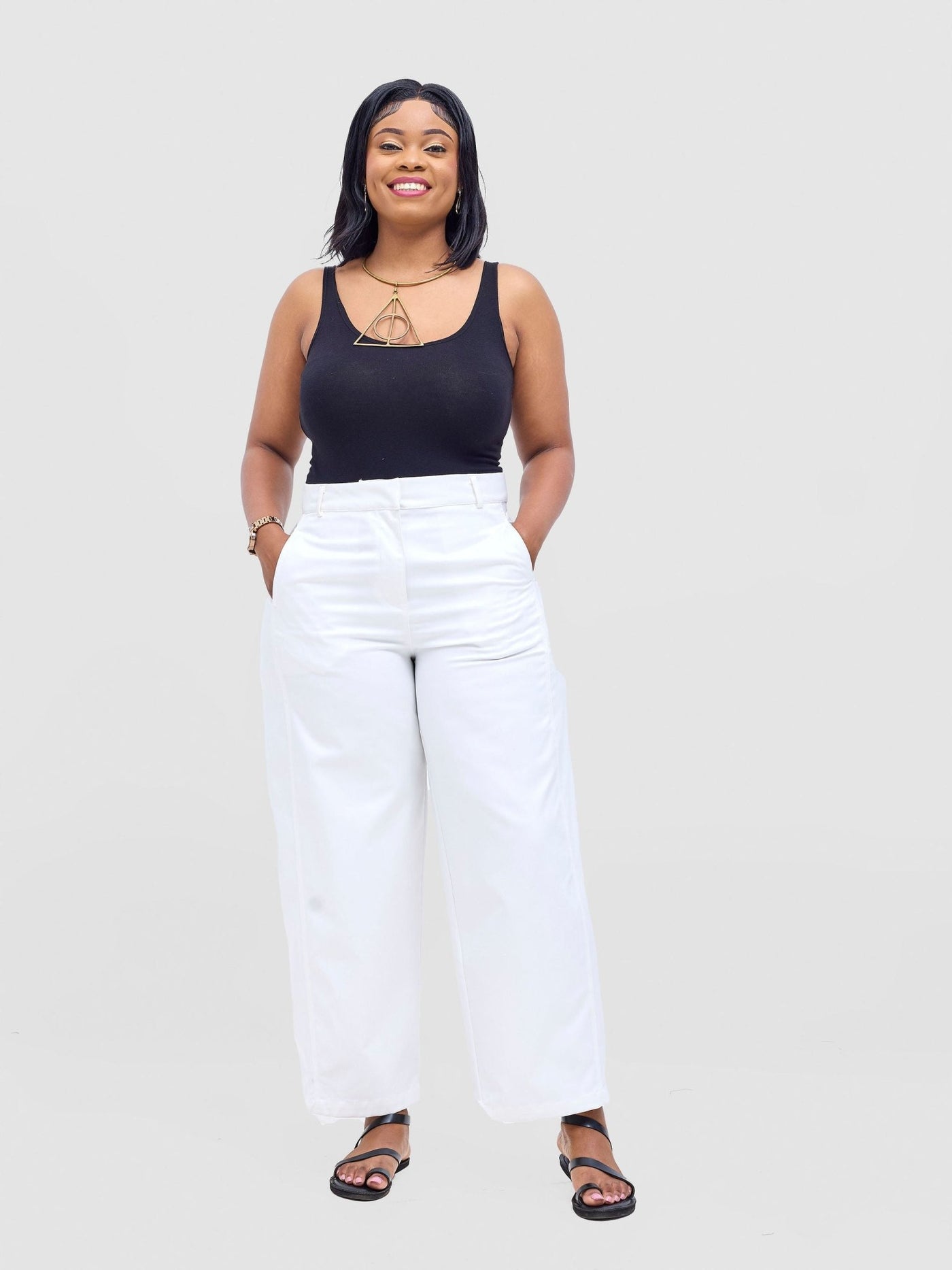Safari Tiwa Straight Leg Pants - White - Shopzetu