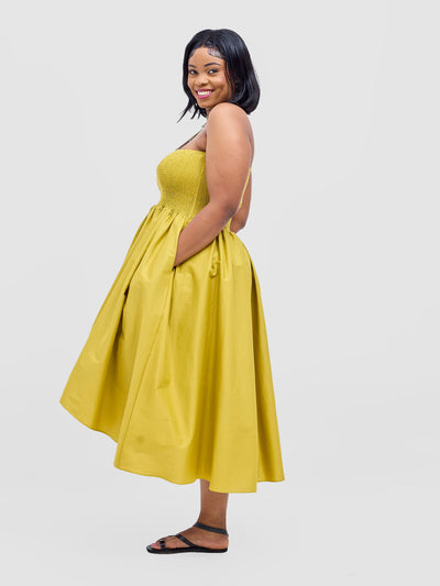 Safari by Vivo  Tiwa Shirred Midi Dress - Lime