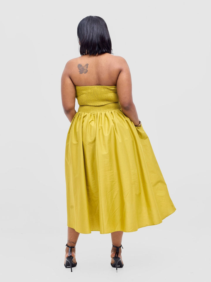Safari Tiwa Shirred Midi Dress - Lime - Shopzetu