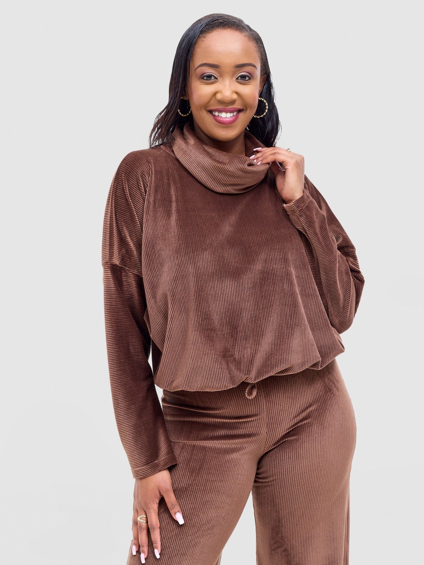 Vivo Rema Drawstring Turtleneck - Brown - Shopzetu