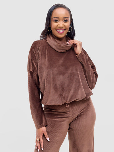 Vivo Rema Drawstring Turtleneck - Brown - Shopzetu