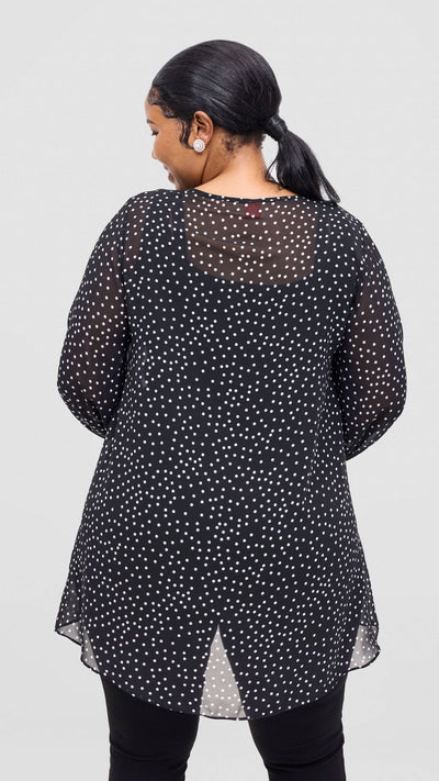 Vivo Samira High Low Top - Black / White Polka Dot Print - Shopzetu