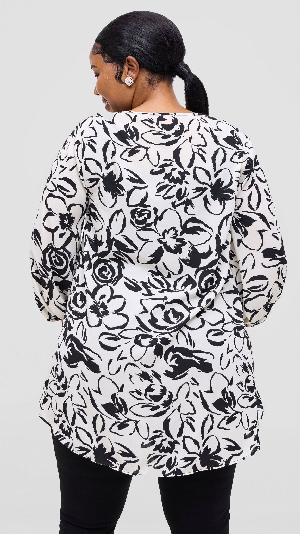 Vivo Samira High Low Top - Cream / Black Ira Print - Shopzetu