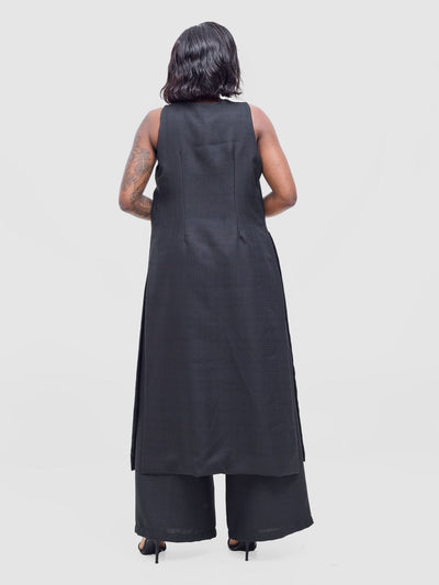 Vivo Analo Sleeveless Tie Kimono - Black - Shopzetu