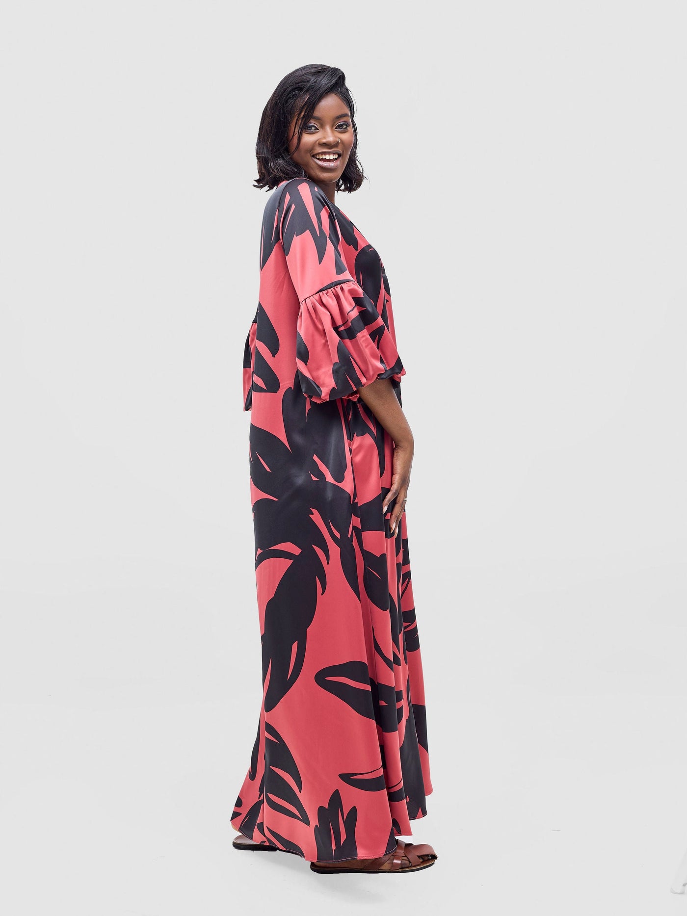 Vivo Hanabi Tent Maxi Dress - Dark Rust / Black Lia Print