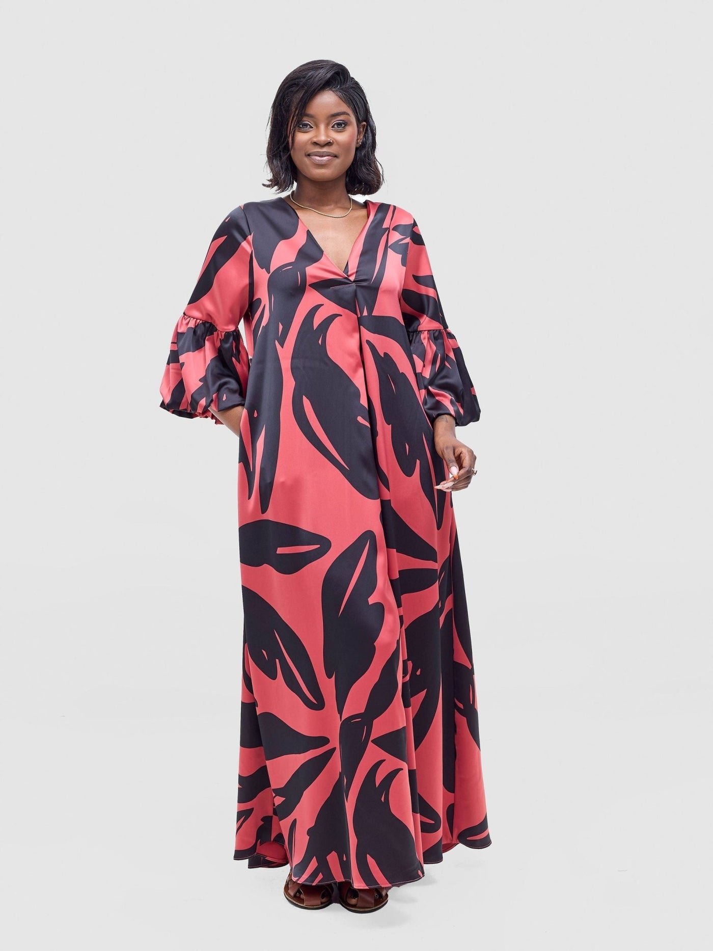 Vivo Hanabi Tent Maxi Dress - Dark Rust / Black Lia Print - Shopzetu