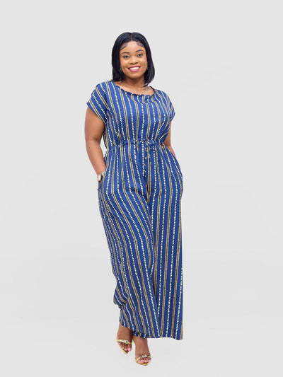Vivo Sakari Drop Shoulder Jumpsuit - Navy / White Deka Print - Shopzetu