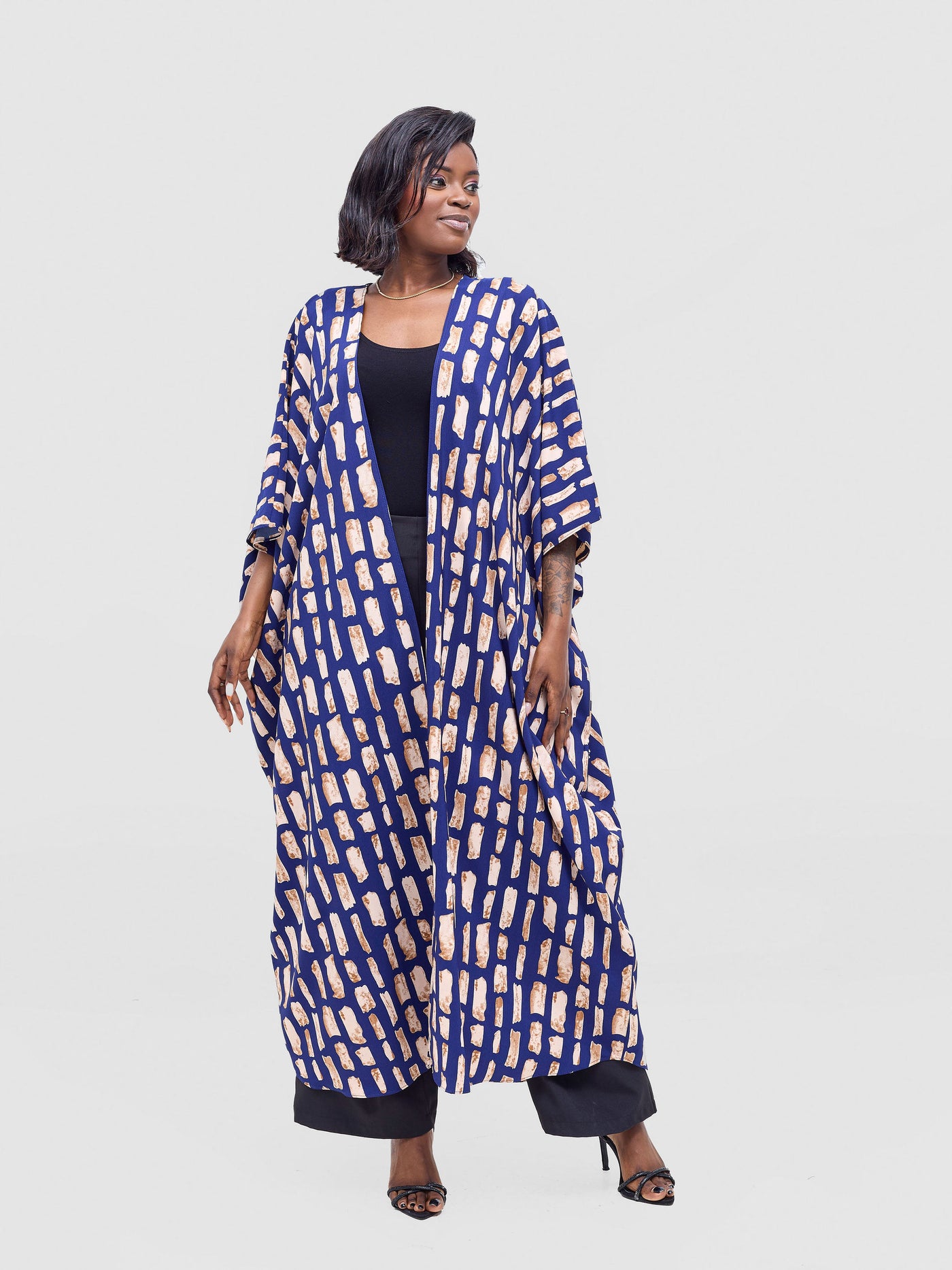 Vivo Ayla Maxi Kimono - Navy / Peach Alya Print