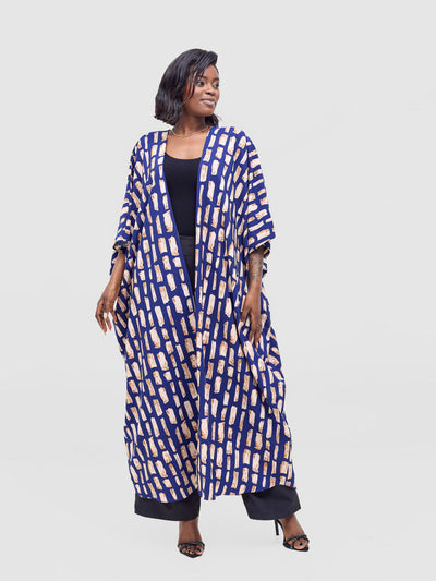 Vivo Ayla Maxi Kimono - Navy / Peach Alya Print