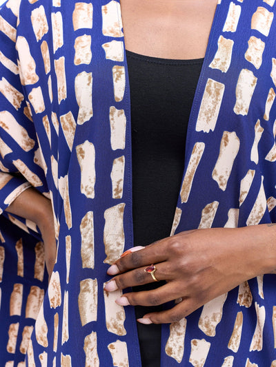 Vivo Ayla Maxi Kimono - Navy / Peach Alya Print - Shopzetu