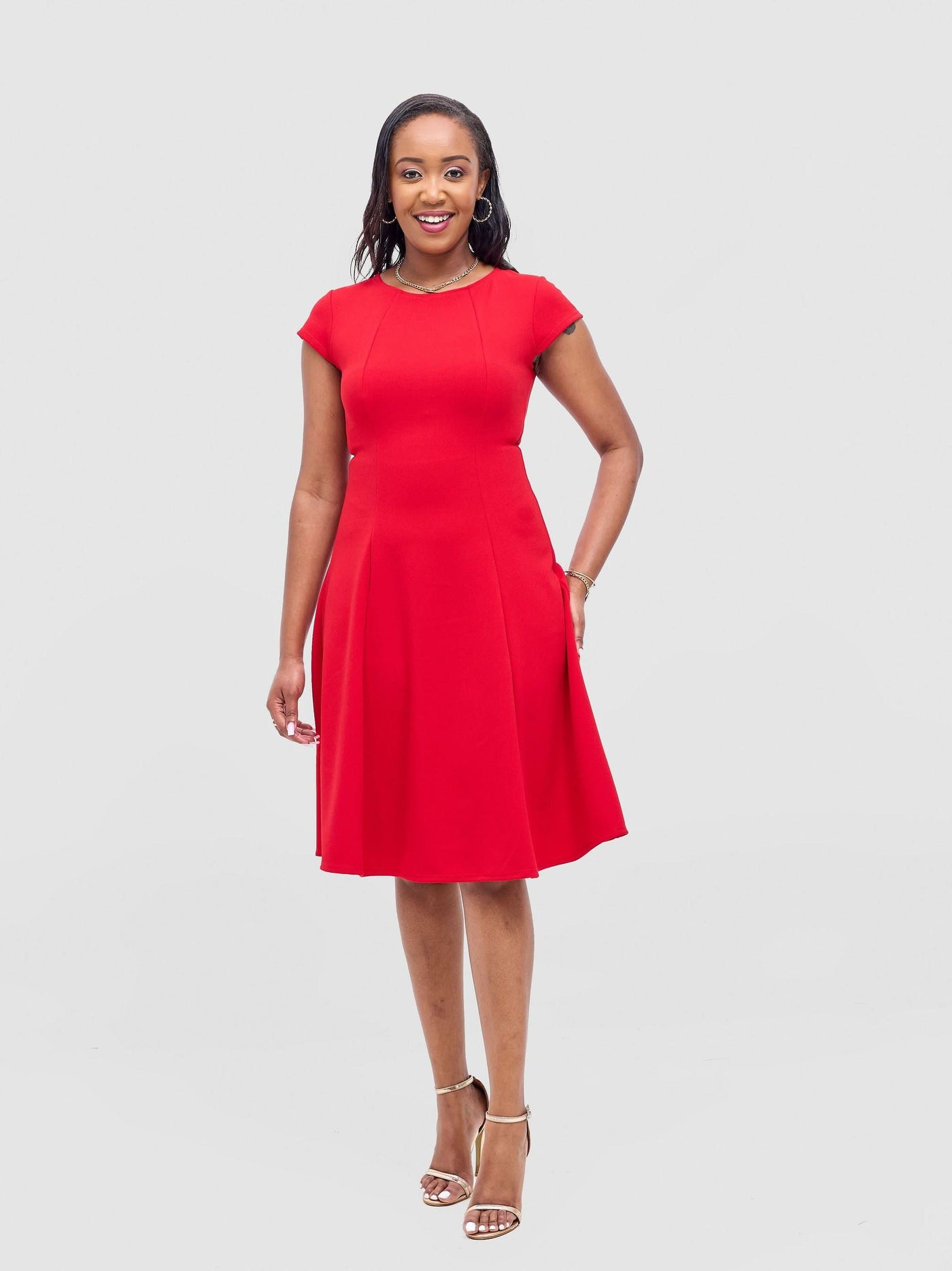 Vivo Basic Escape A - Line Dress - Red - Shopzetu