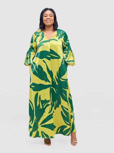 Vivo Hanabi Tent Maxi Dress - Lime / Sea Green Lia Print - Shopzetu